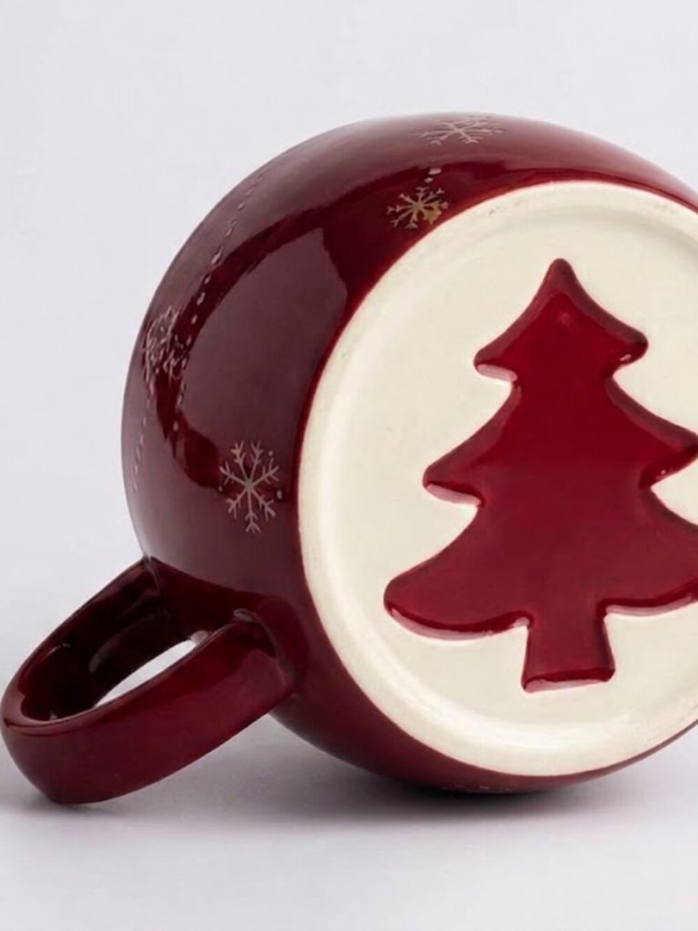 Deep Red & Cream Christmas Tree Snowflake Oversized Mugs Bowls Set of 2